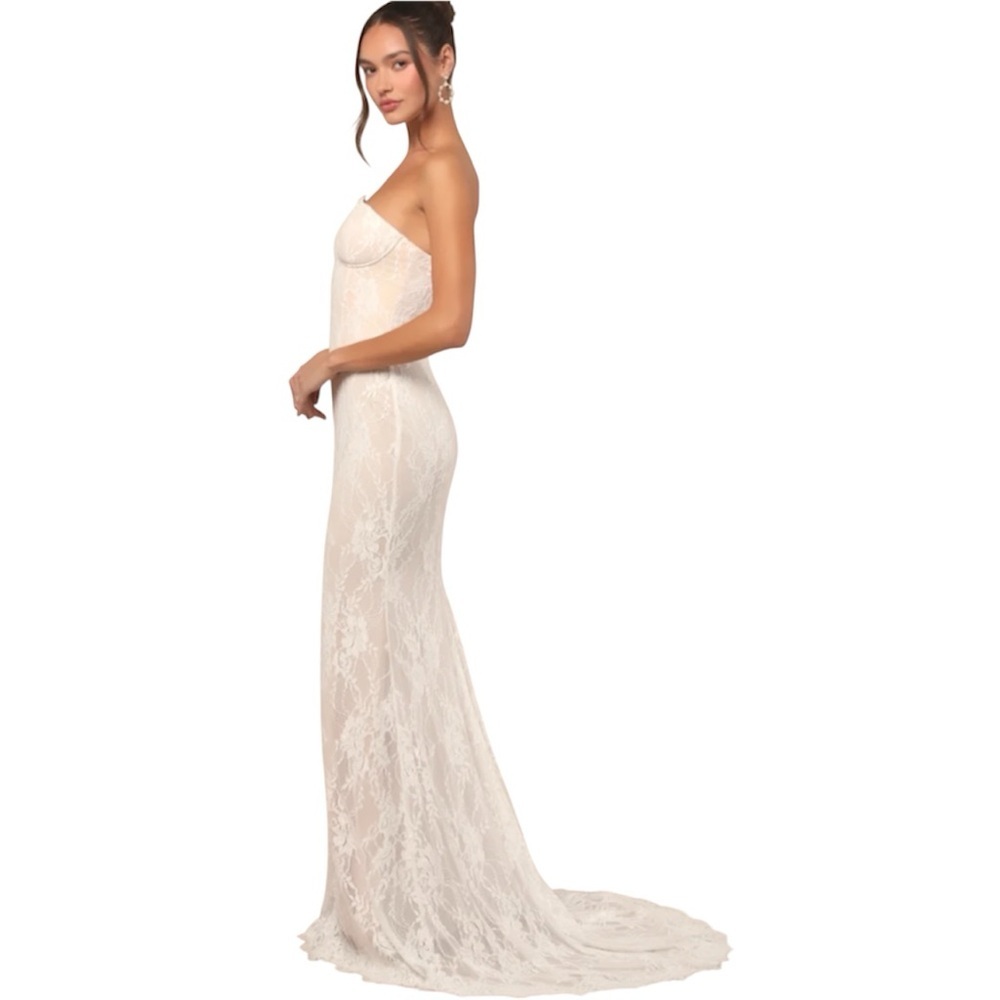 NWT Lulus Valeria White Lace Strapless Bustier Maxi Dress - Picture 5 of 13